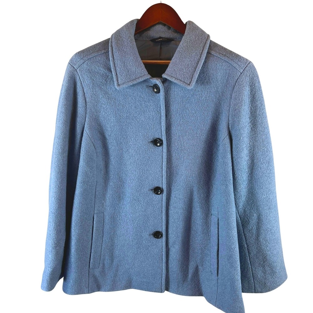 Lands' End Womens 22W Wool Blend Pea Coat Blue Plus Size Lined Button Jacket